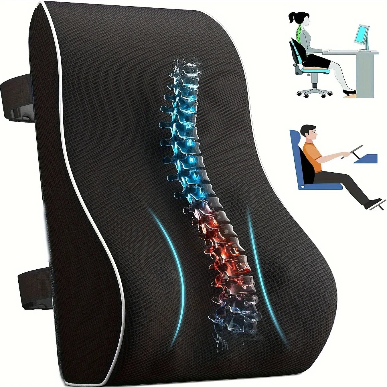 NOFFA Coussin Lombaire Soutien Dos Mousse Mémoire De Forme - Ergonomique Réglable Pour Lit Et Siège