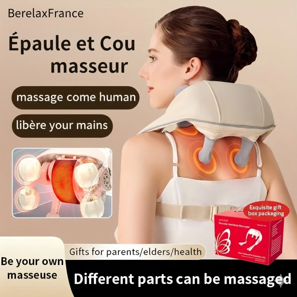 Écharpe de Massage Chauffante Électrique – Shiatsu Pétrissant pour Cou, Épaules, Dos et Trapèze