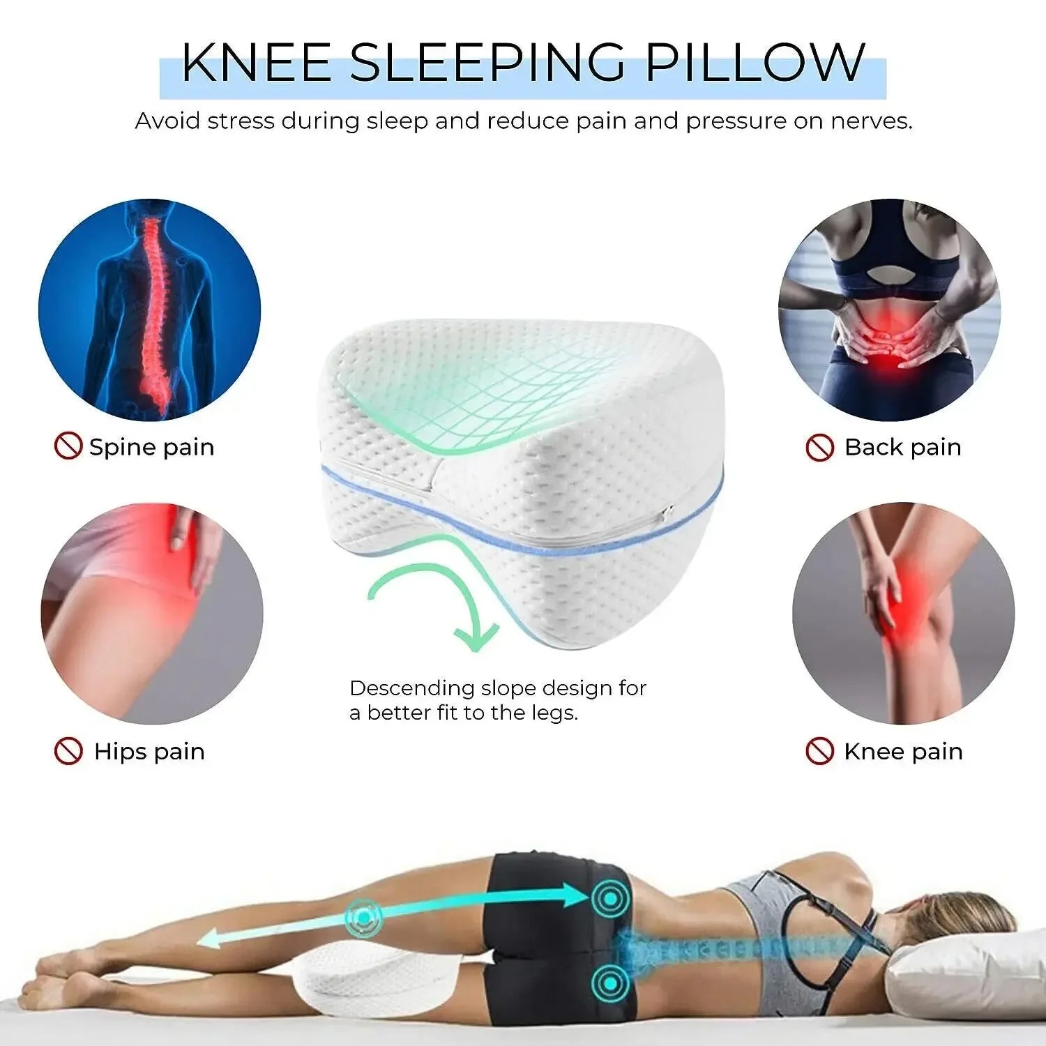 Oreiller de Jambe en Mousse à Mémoire – Coussin Orthopédique Anti-Sciatique pour Soulager le Dos, les Jambes et Améliorer la Circulation