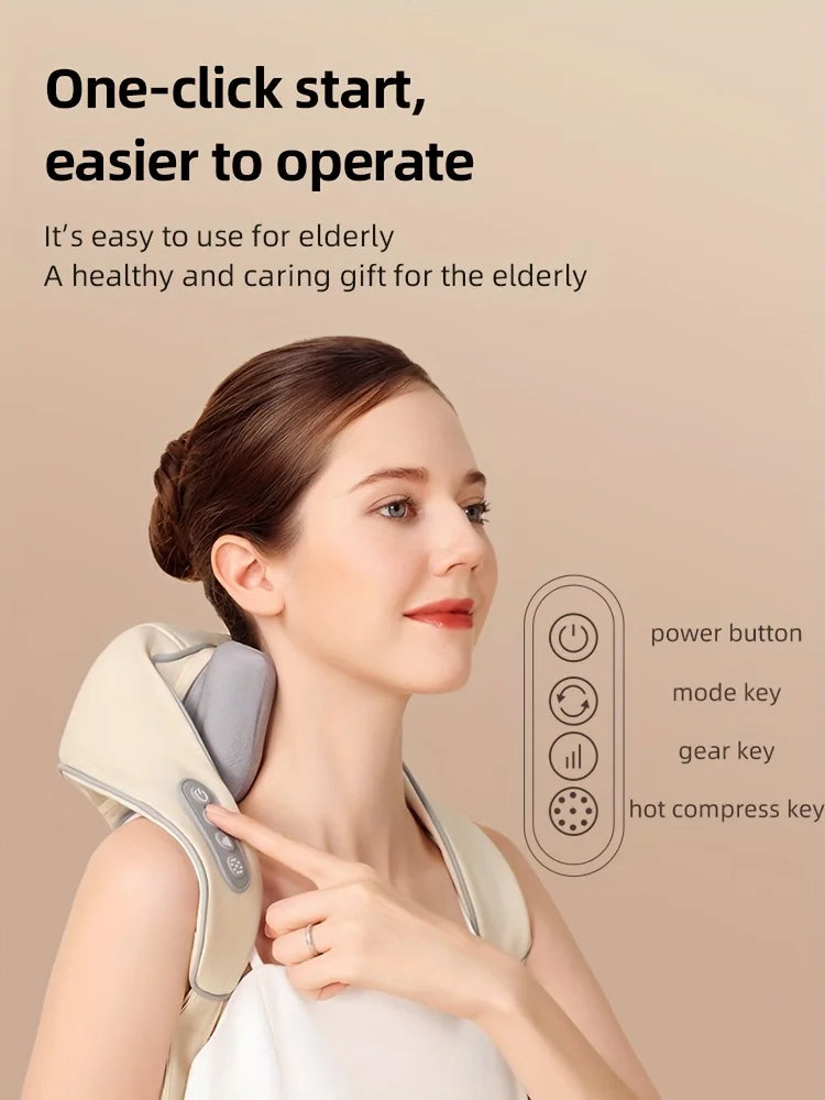 Écharpe de Massage Chauffante Électrique – Shiatsu Pétrissant pour Cou, Épaules, Dos et Trapèze