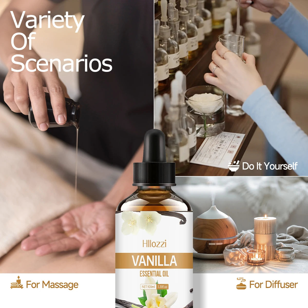 Huile Essentielle de Vanille Pure – Aromathérapie, Soins Visage & Corps, Diffuseur, DIY Cosmétiques - BeRelaxFance