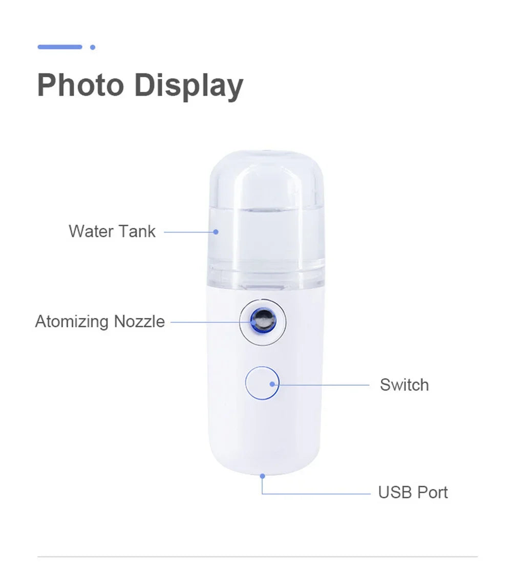 Nano Facial Hydrator Sprayer – Mini Rechargeable Face Steamer & Humidifier pour Soins de Peau & Beauté