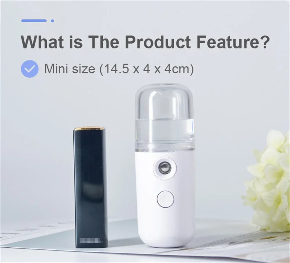 Nano Facial Hydrator Sprayer – Mini Rechargeable Face Steamer & Humidifier pour Soins de Peau & Beauté