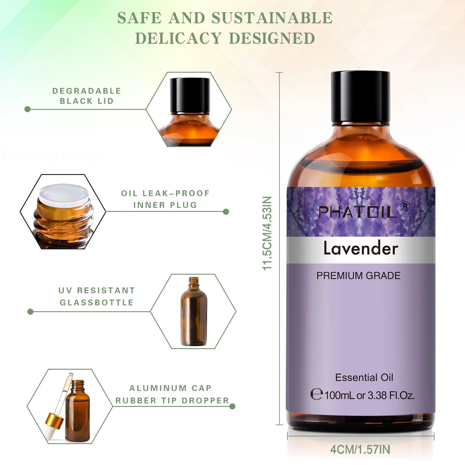 PHATOIL Huiles Essentielles 100ml – Lavande, Jasmin, Vanille, Eucalyptus | Huile Naturelle Pure pour Diffuseur, Bougie, Massage et Relaxation