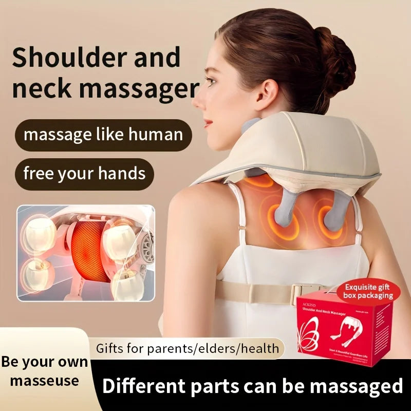 Écharpe de Massage Chauffante Électrique – Shiatsu Pétrissant pour Cou, Épaules, Dos et Trapèze