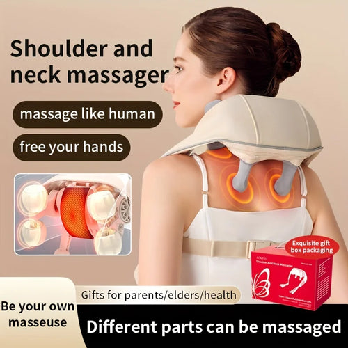 Écharpe de Massage Chauffante Électrique – Shiatsu Pétrissant pour Cou, Épaules, Dos et Trapèze