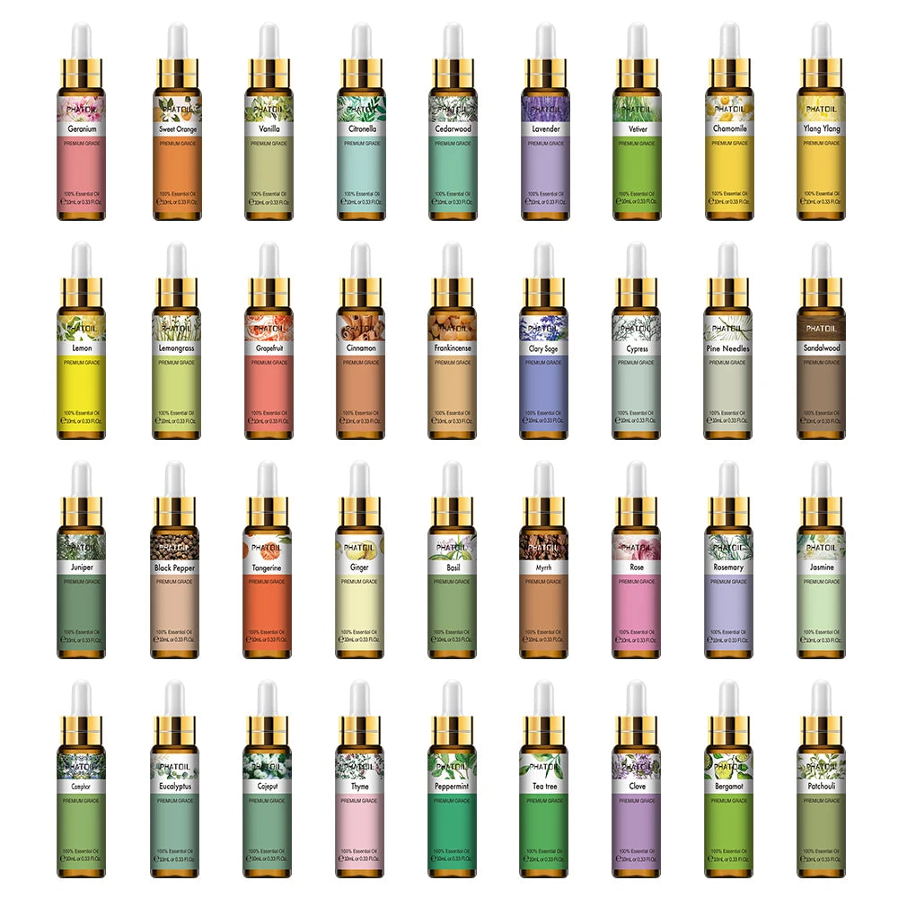 Collection of various skincare serum bottles with different colored labels on a white background