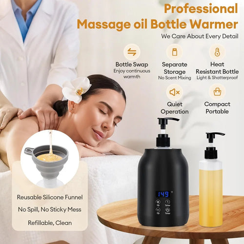 Chauffe-Huile de Massage Électrique – Chauffe-Bouteille LED avec Réglage de Température - BeRelaxFance