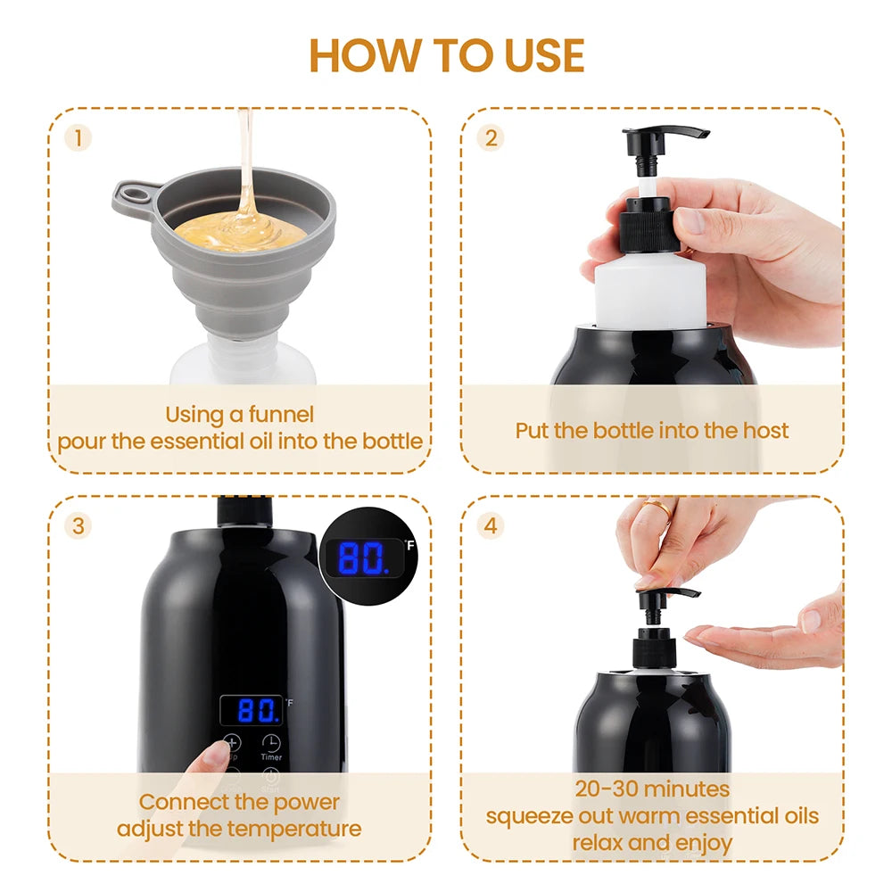 Chauffe-Huile de Massage Électrique – Chauffe-Bouteille LED avec Réglage de Température - BeRelaxFance