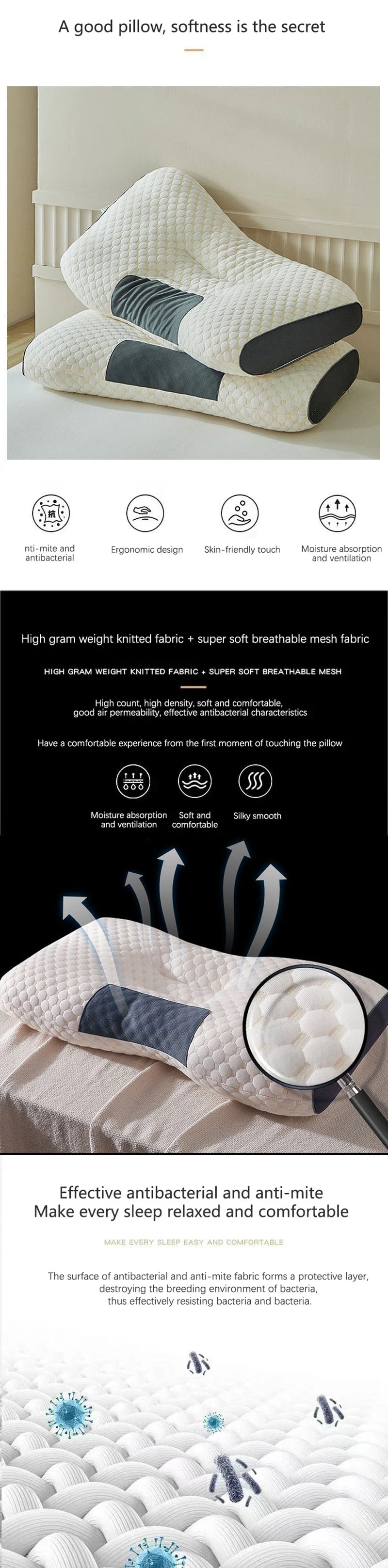 Oreiller Anti-Ronflement – Ergonomique & Mémoire de Forme