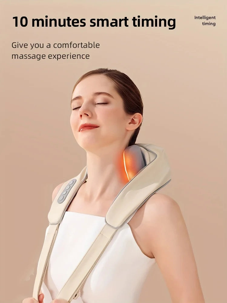 Écharpe de Massage Chauffante Électrique – Shiatsu Pétrissant pour Cou, Épaules, Dos et Trapèze