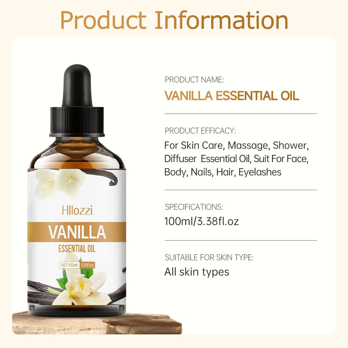 Huile Essentielle de Vanille Pure – Aromathérapie, Soins Visage & Corps, Diffuseur, DIY Cosmétiques - BeRelaxFance