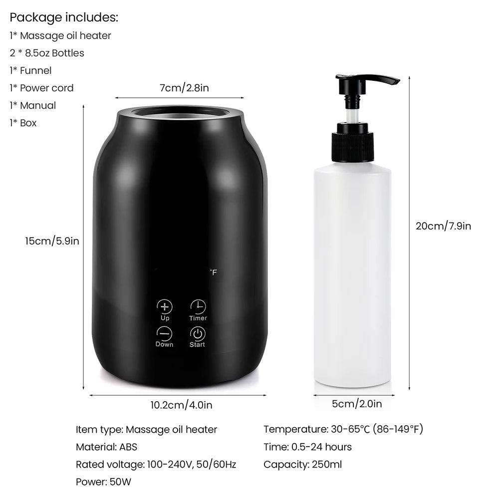 Chauffe-Huile de Massage Électrique – Chauffe-Bouteille LED avec Réglage de Température - BeRelaxFance