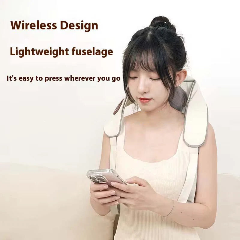 Écharpe de Massage Chauffante Électrique – Shiatsu Pétrissant pour Cou, Épaules, Dos et Trapèze
