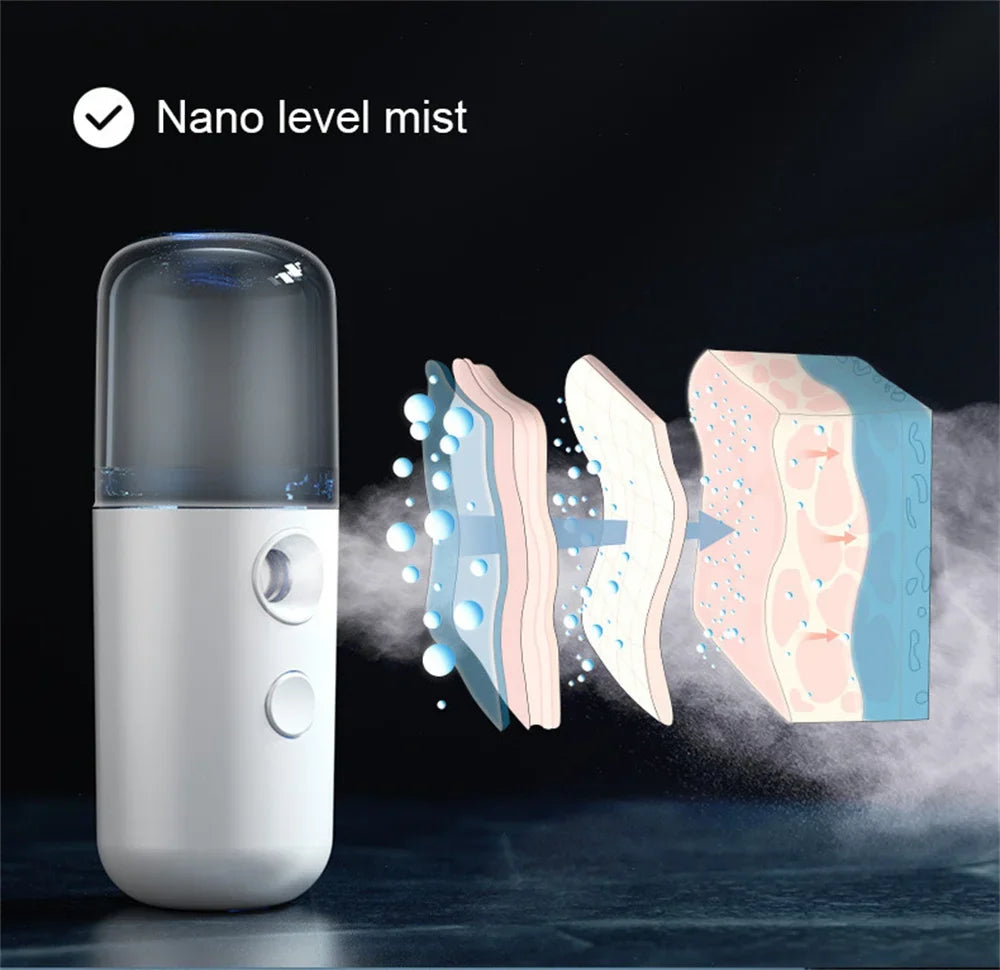 Nano Facial Hydrator Sprayer – Mini Rechargeable Face Steamer & Humidifier pour Soins de Peau & Beauté