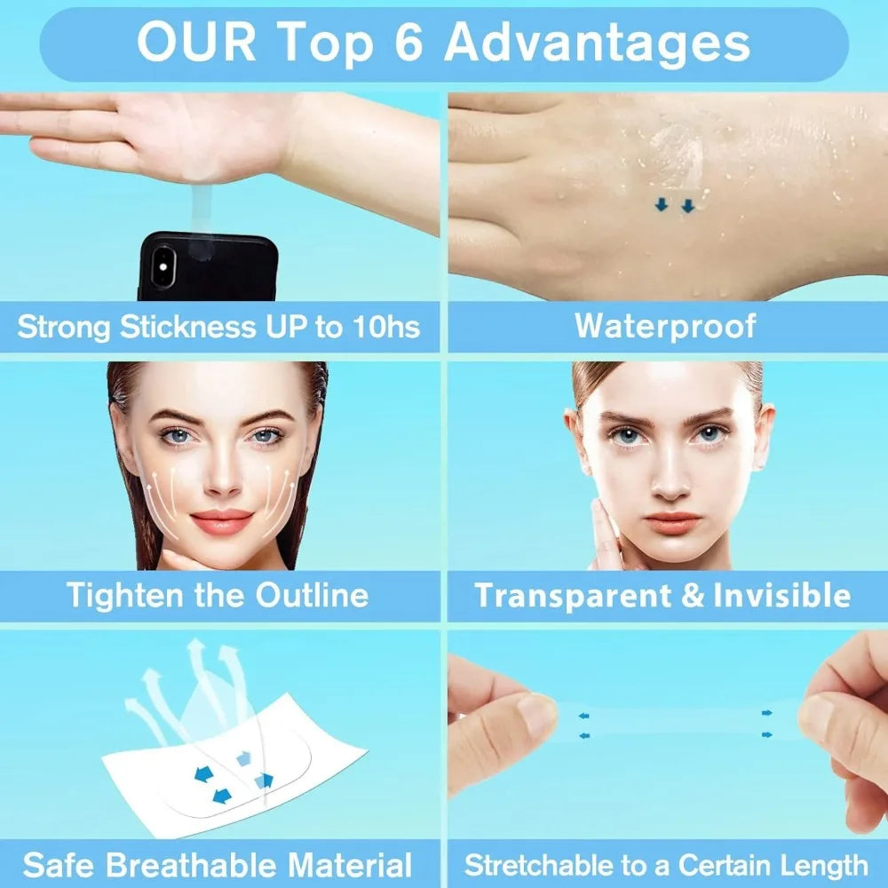 Face Lift Tape Invisible – 50/100 Pièces | Lifting Instantané du Visage & Réduction des Rides – Waterproof & Transparent